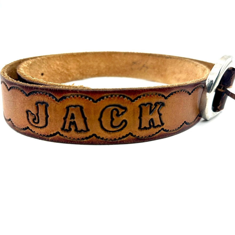 Vtg Western Hand Tooled Leather Name Belt Jack Painted Floral Size 42